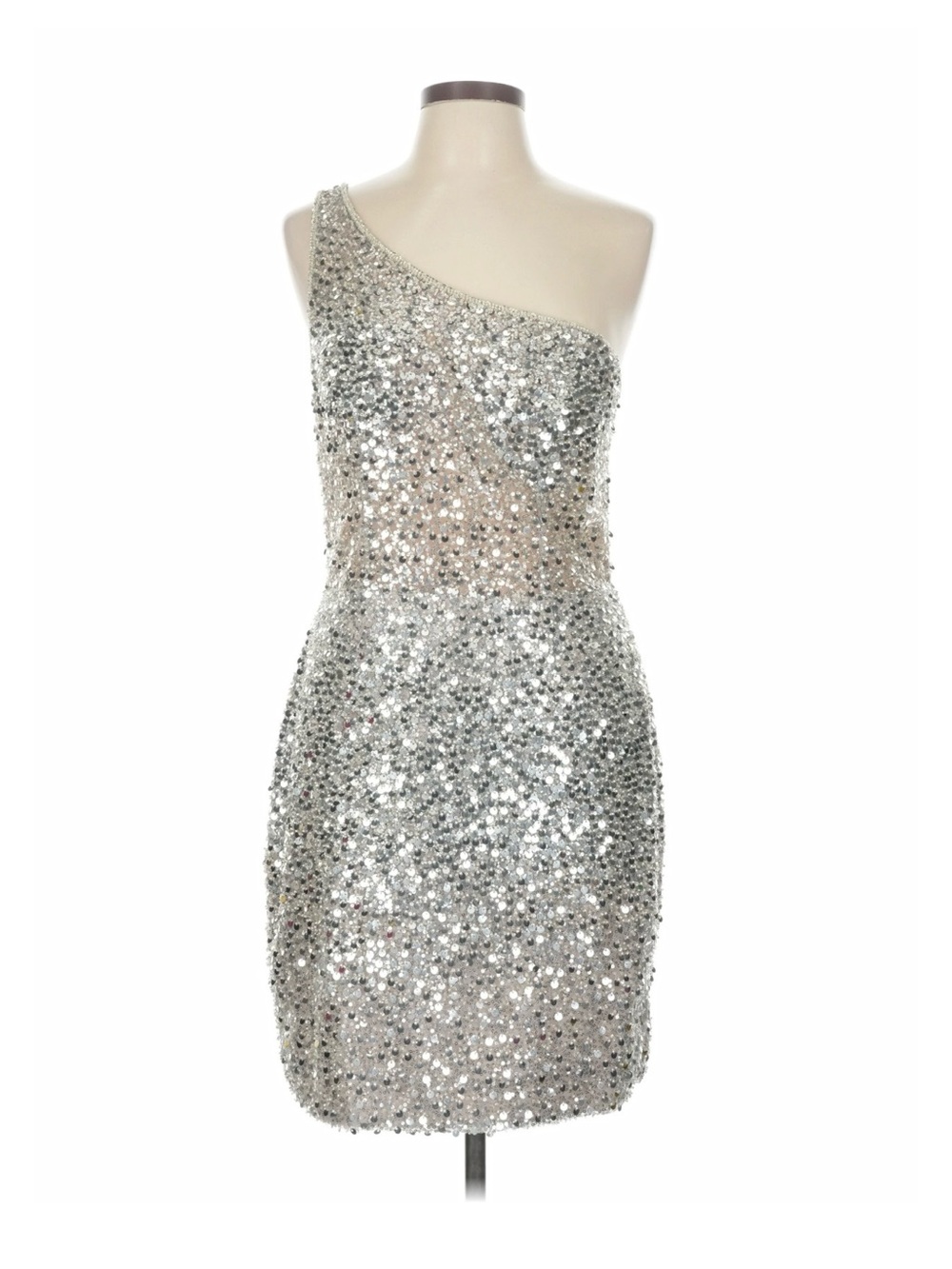 NWT Gianni Bini Juniors One-Shoulder Silver Sequin Beaded Mini Dress - Picture 10 of 11